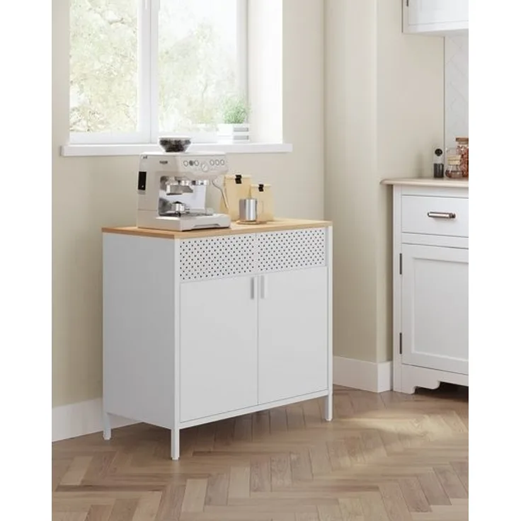 Songmics Sideboard, mit verstellbarem Einlegeboden, Stahlgestell vintagebraun-weiß, 76 x 40 x 80 cm