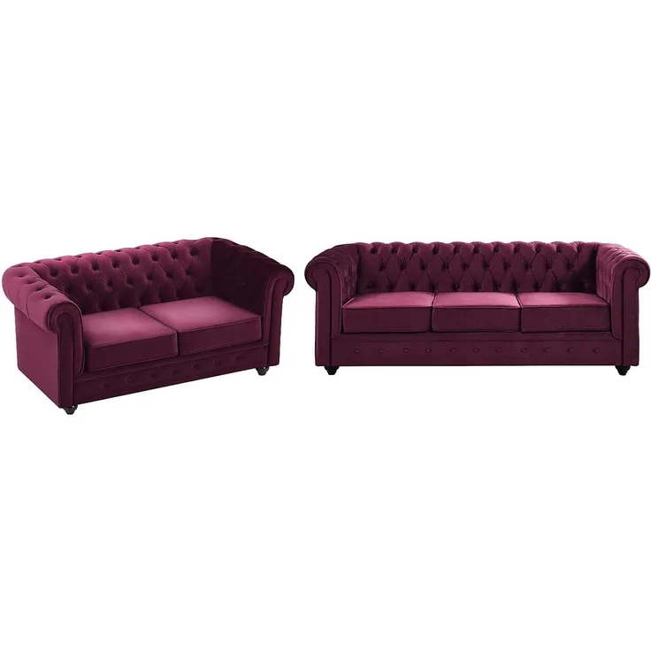 Vente-unique - CHESTERFIELD Couchgarnitur SamtStoff Rot - B 88 cm x H 72 cm x L 168 cm205 cm