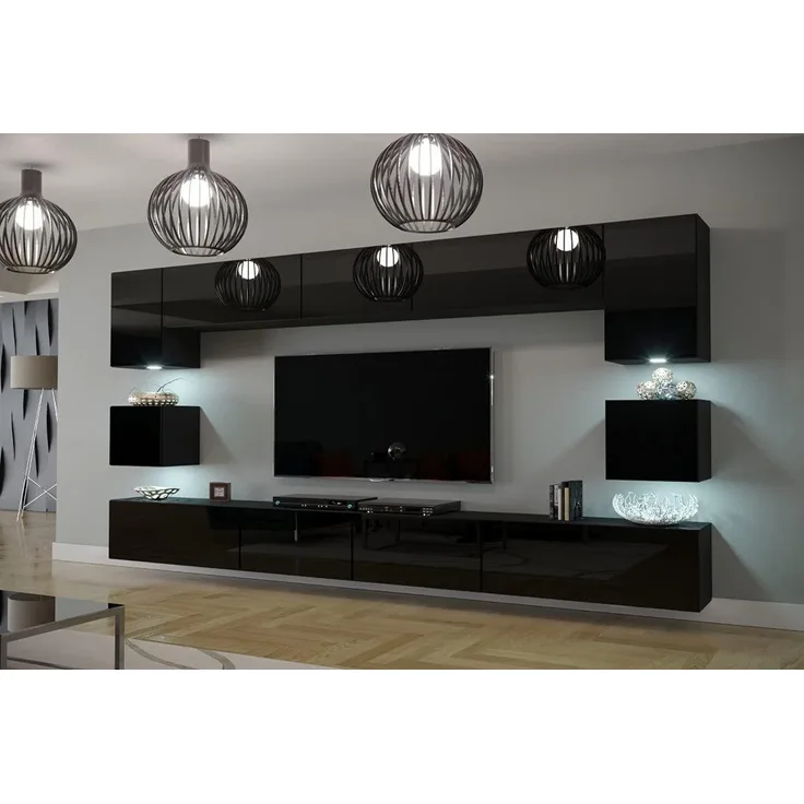 Furnitech Modernes TV Möbel mit LED Beleuchtung Schrank Wohnschrank Wohnzimmer Schrankwand Wohnwand Mediawand Nowara 1C (AN1-17B-HG20 1C, Möbel ohne Led)