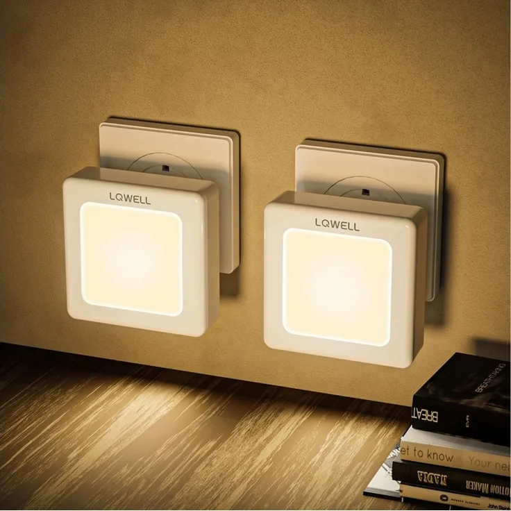 LQWELL LED Steckdosenleuchte Nachtlicht Steckdose Faltbar mit Dämmerungssensor, LED fest integriert, Nachtlampe Einstellbare Helligkeit, Automatisch Steckdosenlicht, Orientierungslicht Warmweiß, Bewegungsmelder, 1/2/3 Stück LED Nachtlicht Kinder