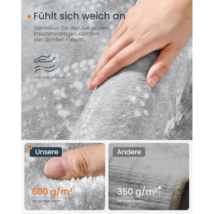 SONGMICS HOME Boho Teppich, 160x230 cm, Schlafzimmer Teppich, Wohnzimmerteppich, rutschfesterteppich, waschbarerteppich, flauschig, Dekoration, für Wohnzimmer, Taubengrau TAR029G02 – Bild 3