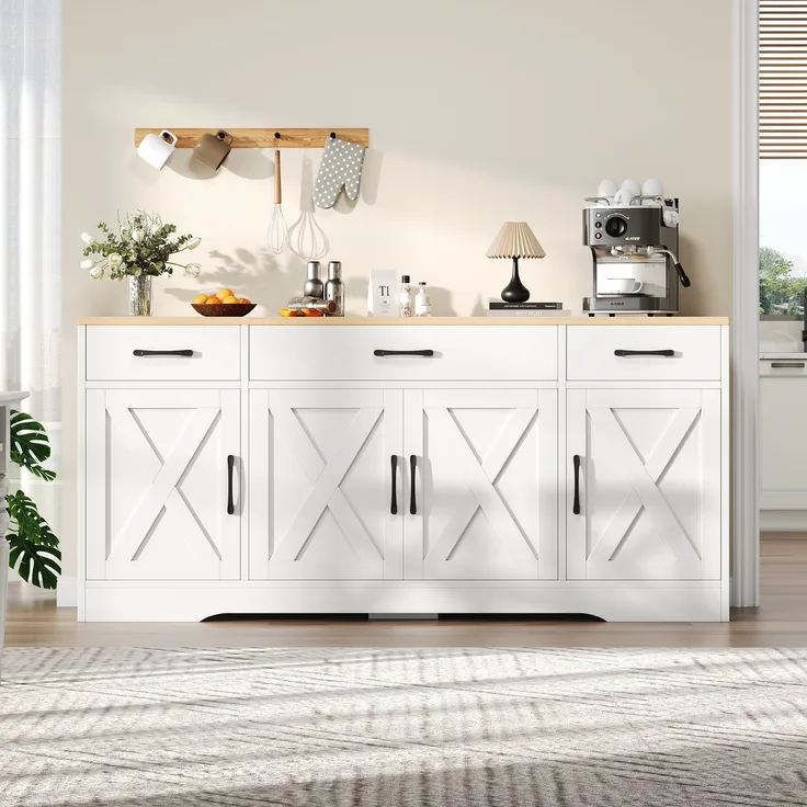 Sideboard MDF mit 3 Schubladen & 4 Türen 160x37x75 cm, Weiß