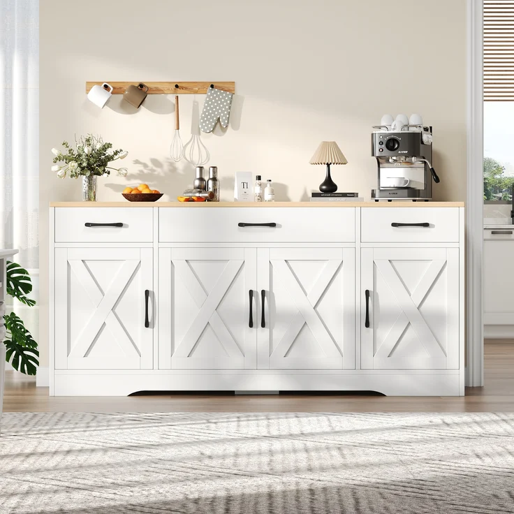 Sideboard MDF mit 3 Schubladen & 4 Türen 160x37x75 cm, Weiß – Bild 1