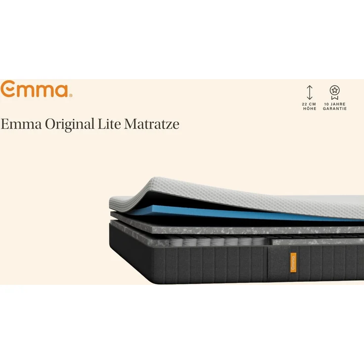 Hybridmatratze NEUHEIT: Emma Original Lite Matratze, Emma, 22 cm hoch, 3-Zonen-Federn, Airgocell®-Schaum, atmungsaktiv, waschbar, 22 cm. – Bild 2