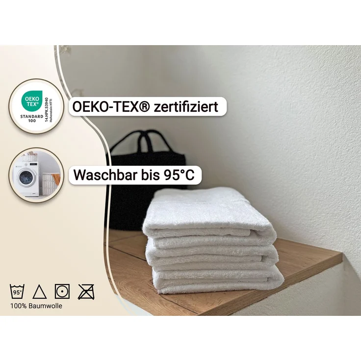 ZOLLNER 5er Set Duschtücher, 100% Baumwolle, 70 x140 cm, Weiß – Bild 3