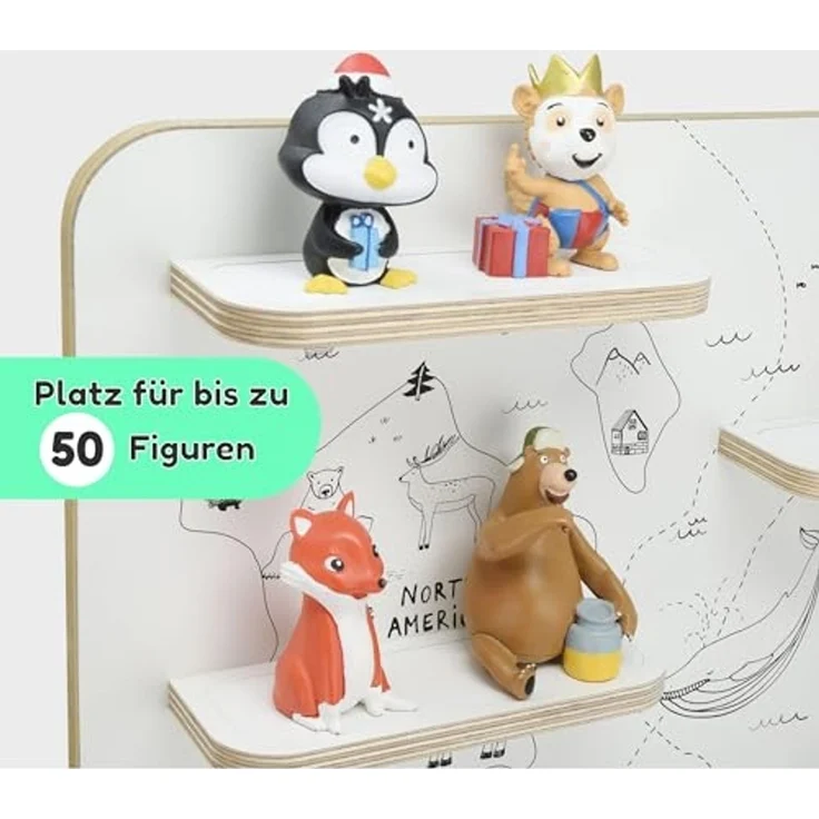 stadtecken Kinder Regal für Musikbox I Geeignet für die Toniebox und ca. 50 Tonies I Perfekte Aufbewahrung für Kinderzimmer I zum Aufstellen oder Aufhängen I Weltkarte, groß – Bild 4