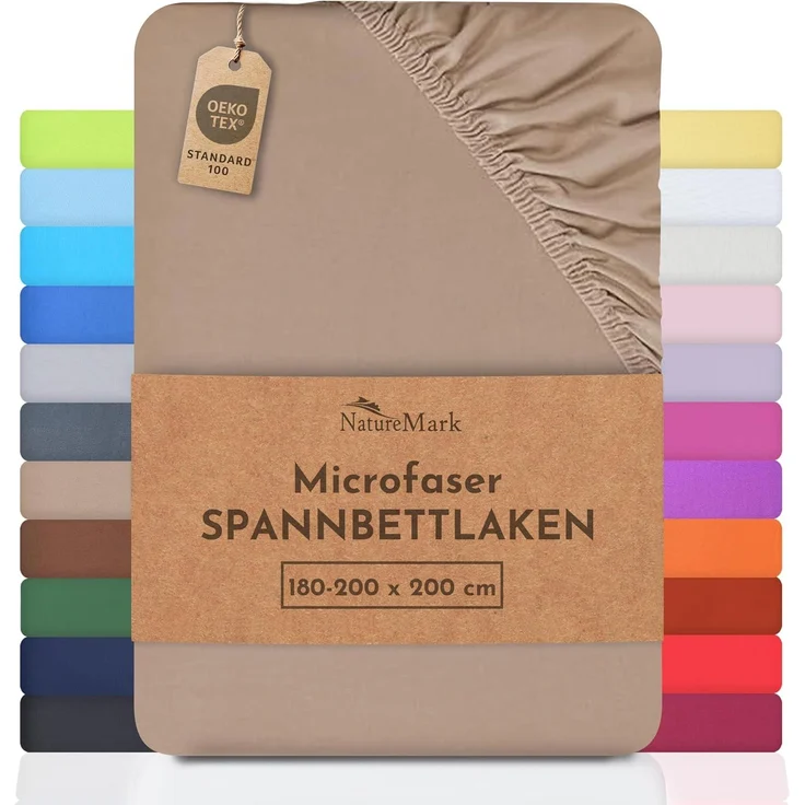 NatureMark - Mikrofaser SPANNBETTLAKEN zum Sparpreis! viele Größen und Farben Markenware (180x200-200x200 cm, Sand/beige)