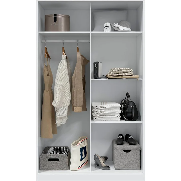 Habitdesign Kleiderschrank mit 2 Schiebetüren, Kleiderstange und Regalen, Schlafzimmerschrank, Modell Top 120, Hochglanz-Finish, Maße: 120 cm (L) x 200 cm (H) x 50 cm (T) – Bild 6