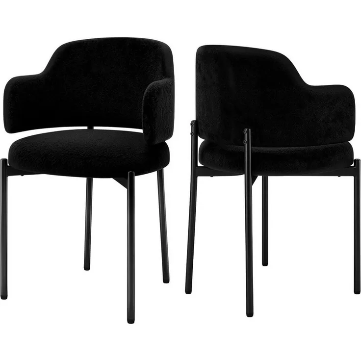 Puluomis Esszimmerstuhl Set mit gebogene Rücklehne und Armlehne, Boucle weiß / schwarz (2 St), 2/4/6/8er Küchenstühle Küchenstühle Polsterstuhl