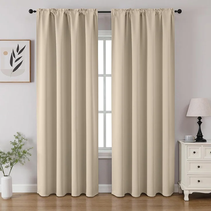 CUCRAF Verdunkelungsvorhänge, Raumverdunkelung, Fenstervorhang, Stangentasche, wärmeisoliert, solide Vorhänge für Schlafzimmer, Wohnzimmer, Set mit 2 Paneelen 52 x 90 Zoll, Hellbeige