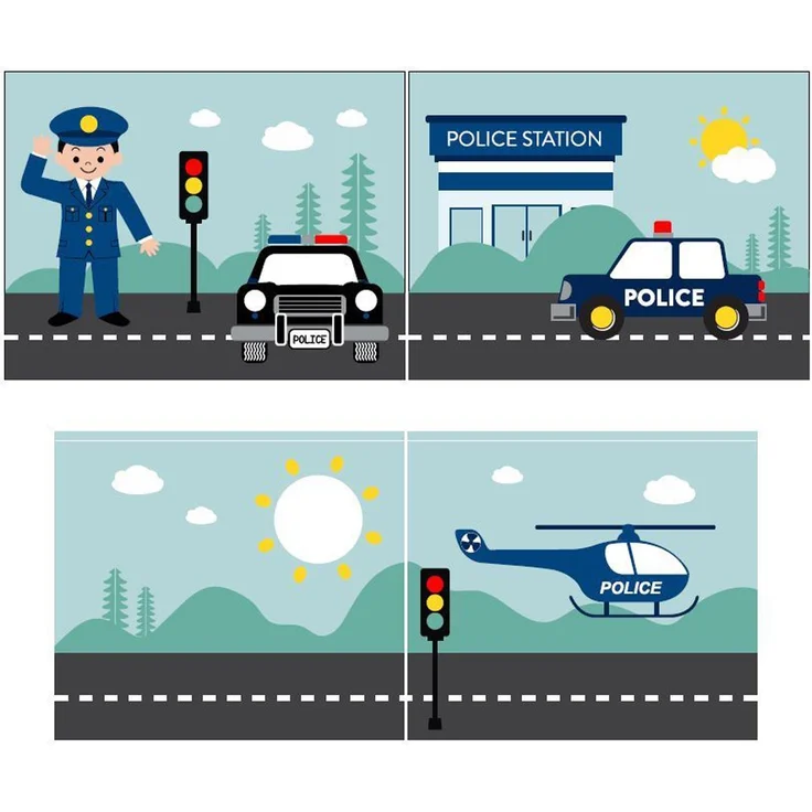 Kinderbett Karolina 210x114x106 Massivholz Natur Textilset Polizei – Bild 3