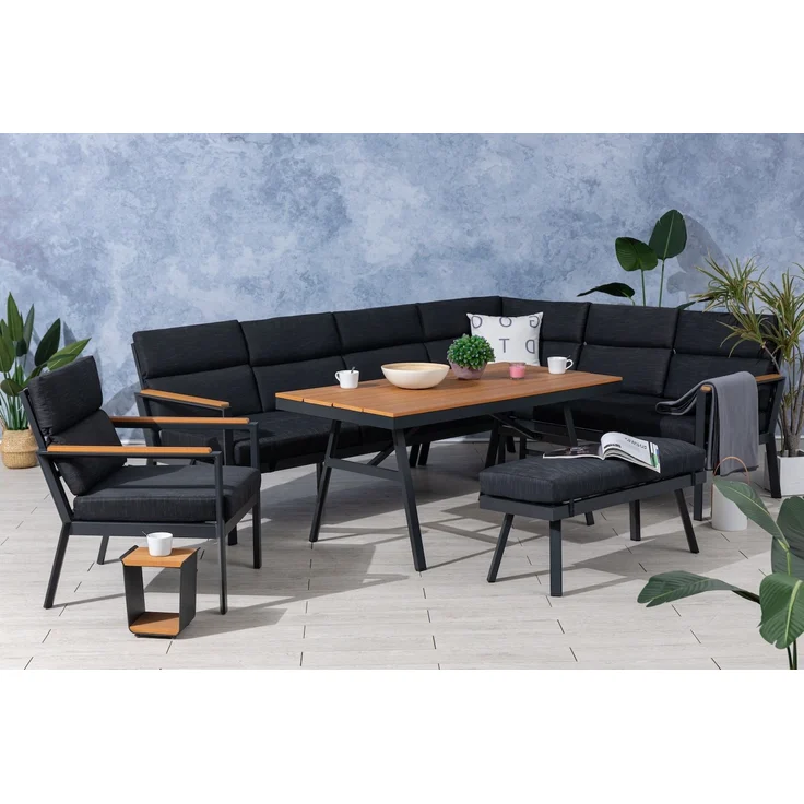 Gardissimo 'Nabari XL' Dining-Ecklounge mit Ecksofa, Bank, Tisch & Sessel, 10 Personen, Anthrazit / Braun, Rechts – Bild 1