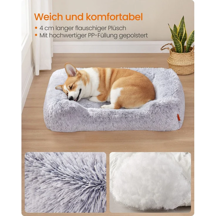 Feandrea Hundebett, Hundekissen, 91 x 68 x 18 cm, Hundekorb, weiche Polsterung, Hundesofa, erhöhte Ränder, Bezug abnehmbar und maschinenwaschbar, rutschfest, Ombré-Grau PGWDE272G01 – Bild 3