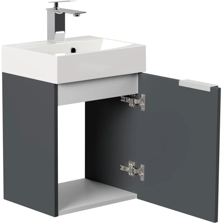 Gäste WC Badmöbel Kubus Slimline 40cm SoftClose grafit : Grafit – Bild 5