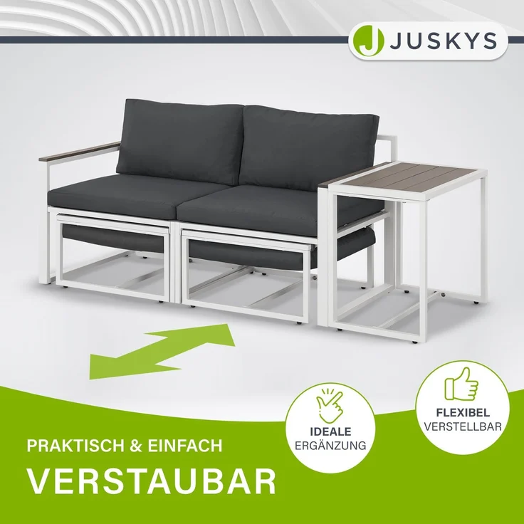 Juskys Gartenmöbel Sofa Set 5-teilig Bari mit Tisch & Polster - Metall Gartenlounge - Balkonmöbel klein - Outdoor Möbel Balkon Garten - Lounge Grau – Bild 4