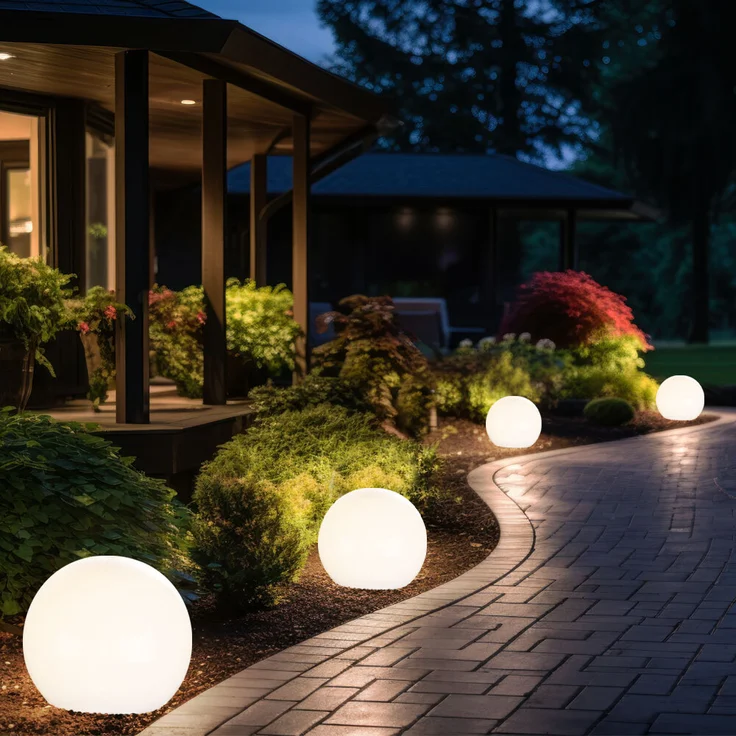 5er Set LED Solarkugel weiß, Erdspieß, DxH 10x38 cm – Bild 5