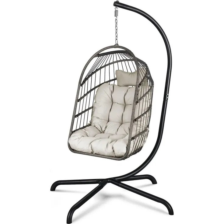 Hängesessel Rattan Korbgeflecht Kissen Gestelle Schwarz Stuhl Grau