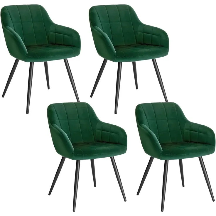WOLTU 4 x Esszimmerstühle 4er Set Esszimmerstuhl Küchenstuhl Polsterstuhl Design Stuhl mit Armlehne, mit Sitzfläche aus Samt, Gestell aus Metall, Dunkelgrün, BH93dgn-4