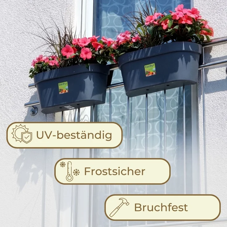 GarPet Balkonkasten Geländerkasten Balkon mit Wasserspeicher Blumen Topf Kasten Terracotta – Bild 5