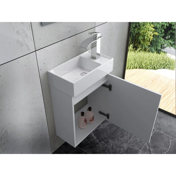 Faizee Home Badmöbel-Set Badmöbel-Set 40 cm Badeschrank Waschtisch Unterschrank Spiegel, Weiß – Bild 2