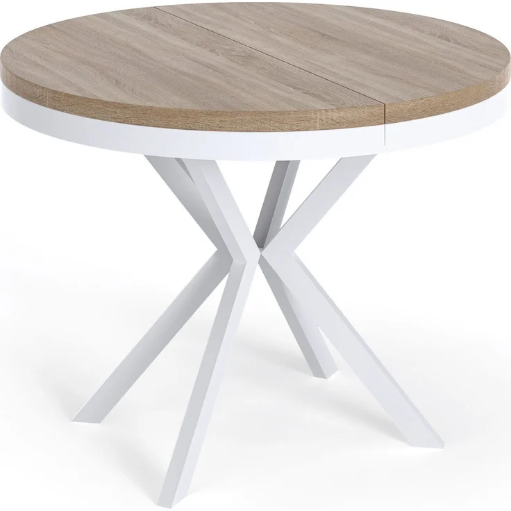 WFL GROUP Esstisch Cloud ausziehbar rund industrial mit weißen Metallbeinen (MADE IN EU, erhältlich in 3 Größen – 90/100/120 cm ausziehbar auf 170/180/200 cm), platzsparender Tisch in Holzoptik für Küche, Esszimmer oder Wohnzimmer – Bild 1