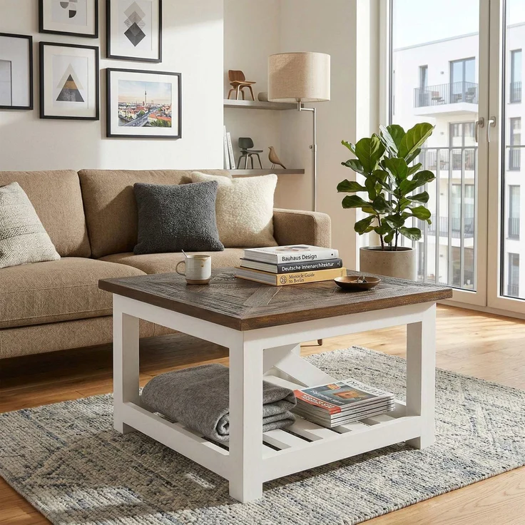 CLP Couchtisch Bastrop 60x60 cm quadratisch rustikal Sofatisch in Landhausstil,braun – Bild 3