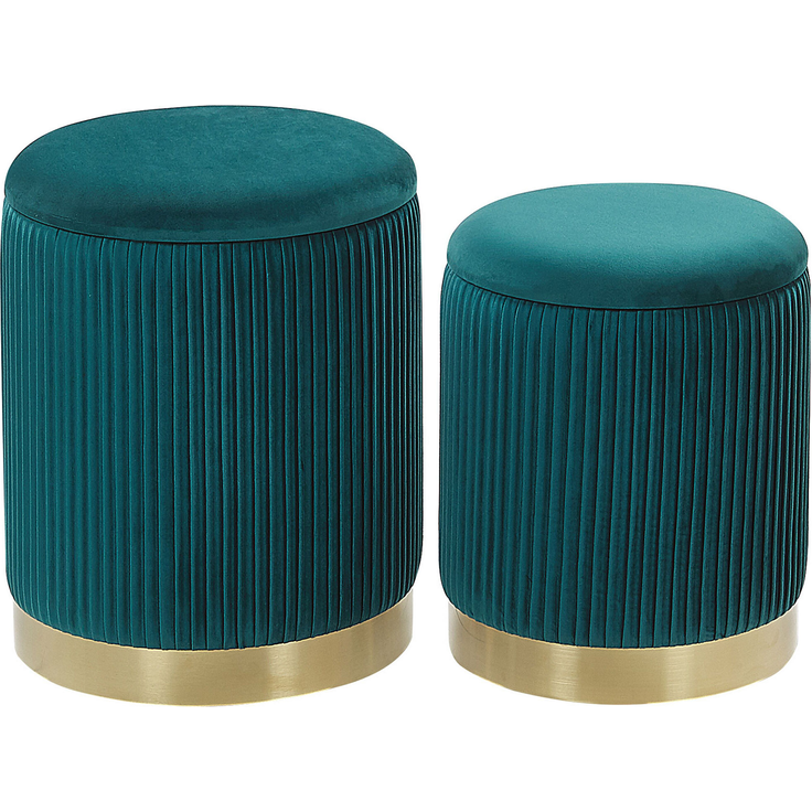 Pouf Samtstoff mit Stauraum blaugrün 2er Set MIRAMAR