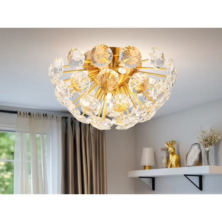 Elegante LED Deckenleuchte in Gold mit K9 Kristallen, Ø 39cm