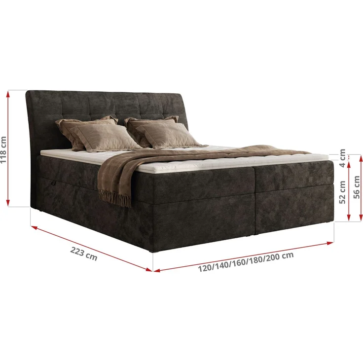 Boxspringbett DAGOS 180 x 200 cm mit Kopfteil, Lattenrost und Stauraum – Doppelbett mit Matratze & Topper Visco , stabile Konstruktion, Bettkasten, modernes Design - Dunkelgrau Schenille glatt - H4 – Bild 5
