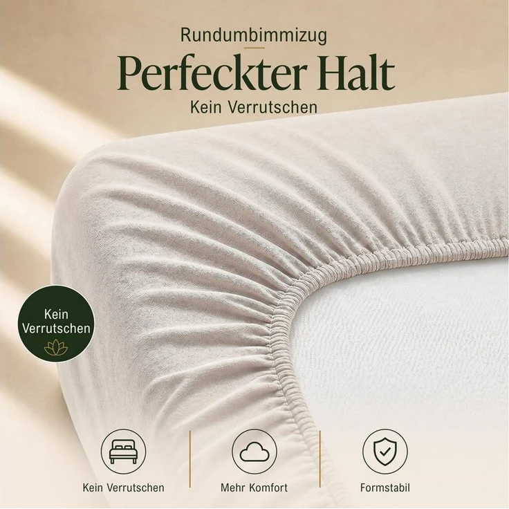 Malika Spannbettlaken aus 100% Baumwolle, 90-100x200, Beige, Jersey Baumwolle, Gummizug: Ja, (1 Stück), Allergikergeeignet, Pflegeleicht und Atmungsaktiv – Bild 2