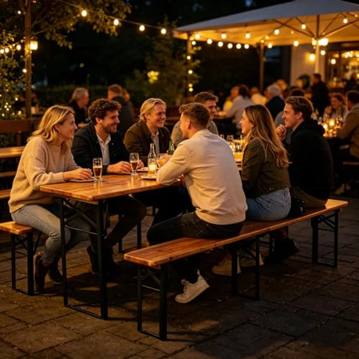 Ball & Cast Bierzeltgarnitur 3-teilig, Biertisch Klapptisch mit 2 Sitzbänken, Camping Tisch faltbar, Wetterfester Kiefer Massiv, Natur, 220 cm – Bild 8