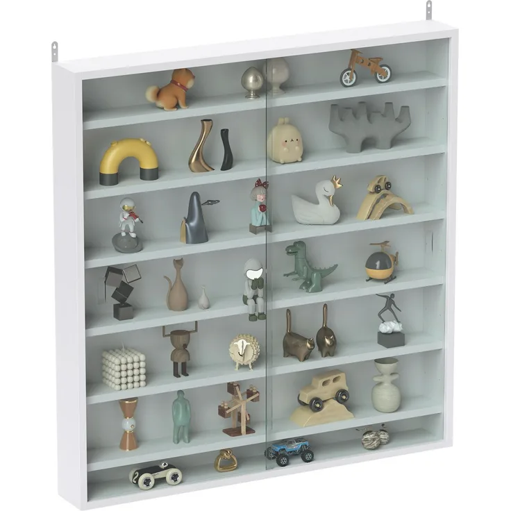 Wandvitrine für Sammlerstücke, 6 höhenverstellbare Böden, 2 Glasschiebetüren, 80 x 9,5 x 83 cm