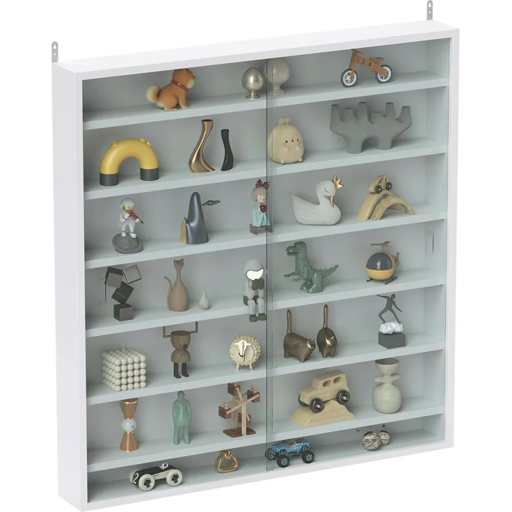 Wandvitrine für Sammlerstücke, 6 höhenverstellbare Böden, 2 Glasschiebetüren, 80 x 9,5 x 83 cm – Bild 1