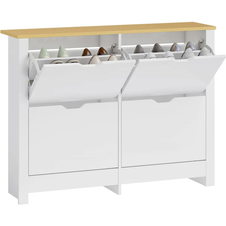 Schuhschrank Schmal mit 4 Klappfächern für 8–16 Paar Schuhe, 105 x 26 x 80 cm, Weiß+Natur--Weiß--80x26x105cm--YOUDENOVA – Bild 1