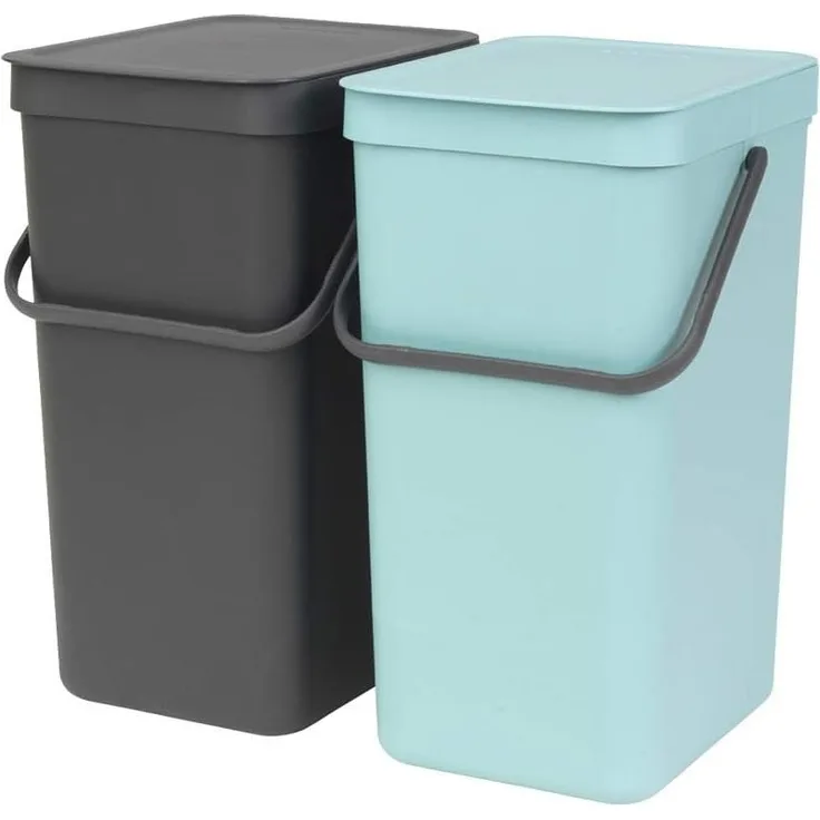 Brabantia Sort & Go Einbaubehälter Abfalleimer, Plastik, Minzgrün-Grey, 2x16L, 2-Einheiten