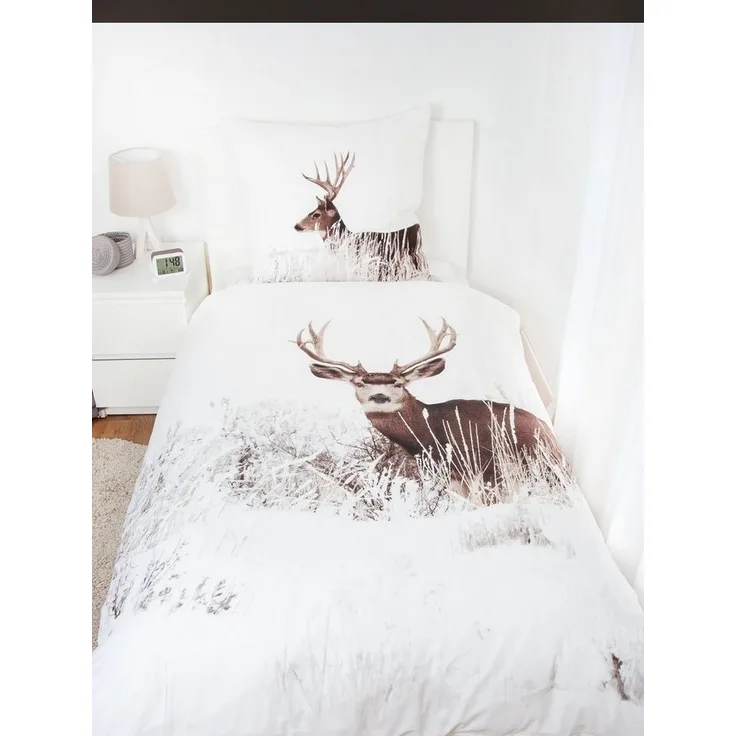 Herding Bettwäsche Flanell Bettwäsche Set Winterlandschaft Hirsch 2tlg. Biber 155x220 cm