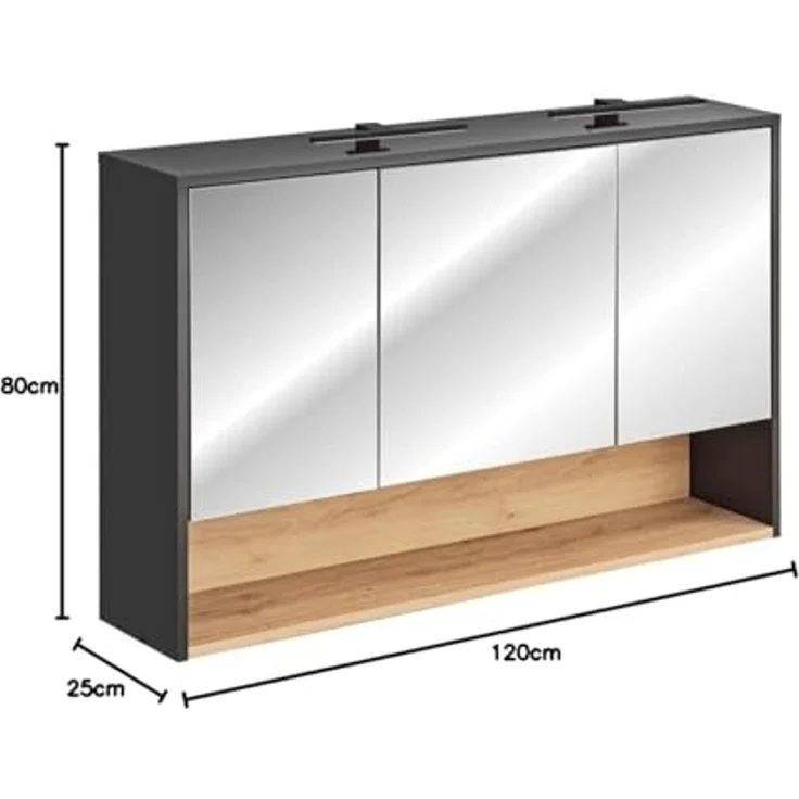 Bad Spiegelschrank 120 cm BOLOGNA-56 inkl. LED Beleuchtung in anthrazit mit Artisan Eiche Nb, B/H/T: ca. 120/80/25 cm – Bild 3