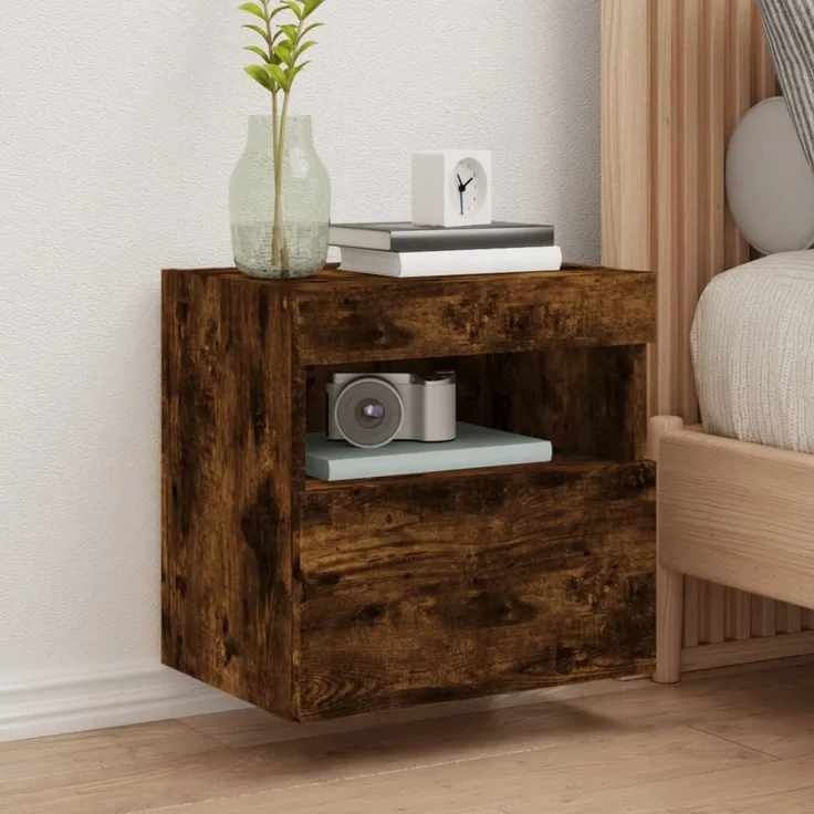TV-Wandschrank, Fernsehschrank mit LED-Leuchten Räuchereiche 40x30x40 cm