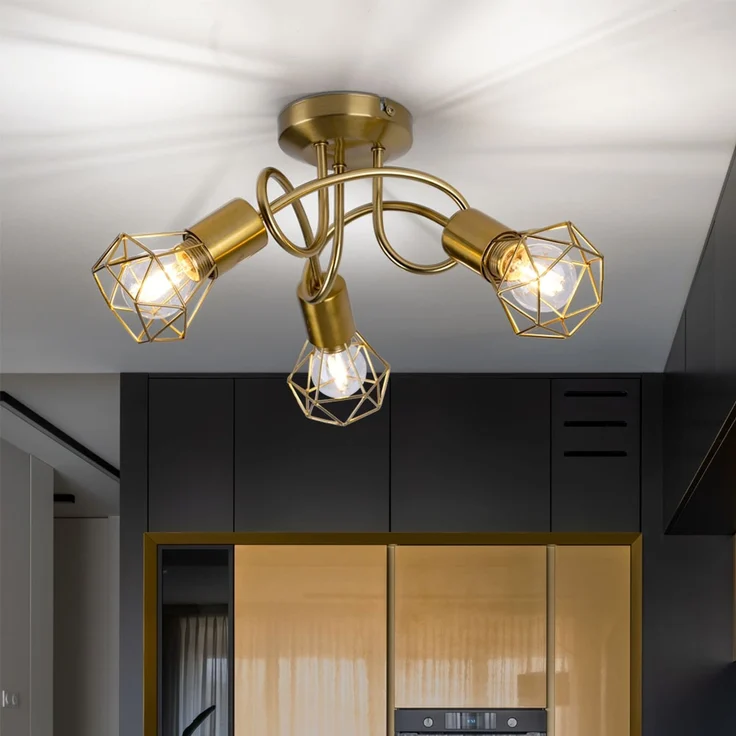 Deckenleuchte, 3 Flammig, Gitter, gold, D 36 cm – Bild 2