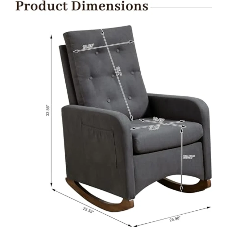 GarveeHome Gepolsterter Schaukelstuhl Mit Stoffbezug, Lesesessel Mit Seitentasche, Loungesessel Mit Hoher Rückenlehne Und Holzbeinen, Für Wohnzimmer Und Schlafzimmer, 66 x 65 x 86 cm – Bild 2