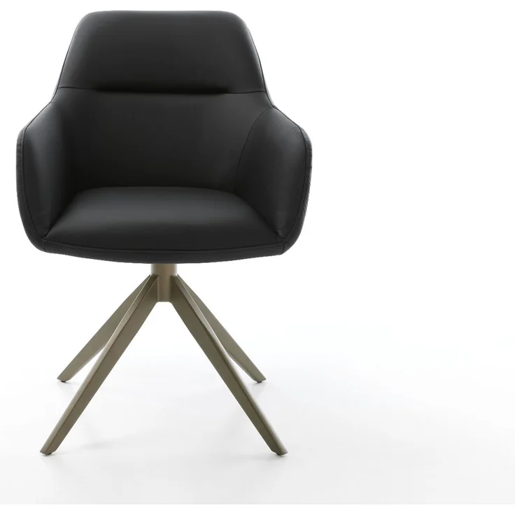 Drehstuhl Pejo-Flex Echt-Leder Schwarz Kreuzgestell breit Effektfinish Titan 360° drehbar Wippfunktion Taschenfederkern – Bild 2