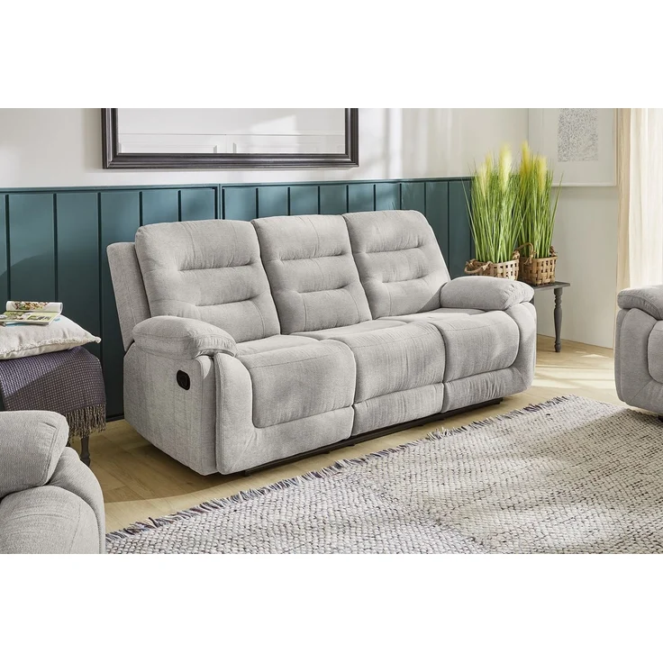 3-Sitzer-Relaxsofa Federkern mit Liegefunktion Dreier-Couch Stoff Chenille Grau – Bild 2
