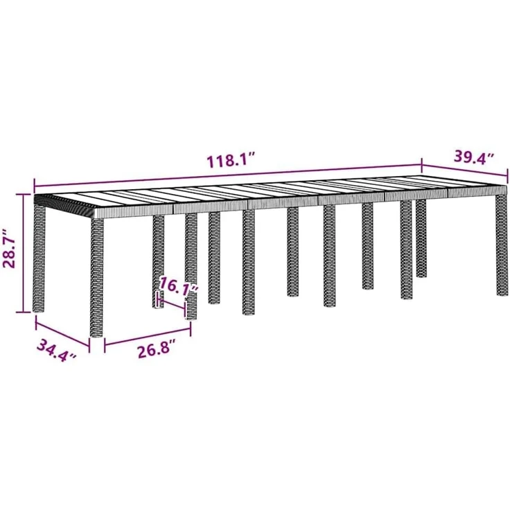 vidaXL Gartentisch Anthrazit 300 x 100 x 73 cm Poly-Rattan 3378520 – Bild 3