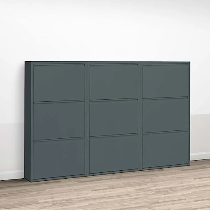 ebuy24 Pisa Schuhkipper, Schuhschrank mit 9 Klappen, graue Metalloberfläche, 150x106x16 cm, platzsparende Schuhaufbewahrung – Bild 2