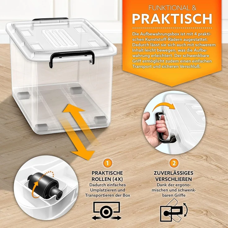 tillvex® Aufbewahrungsboxen mit Deckel 6er Set - 42L, lebensmittelecht | Kunststoff Boxen Set stapelbar | Aufbewahrung Ordnungssystem Box groß | Aufbewahrungsbox Kleiderboxen transparent 100% Neumaterial – Bild 5