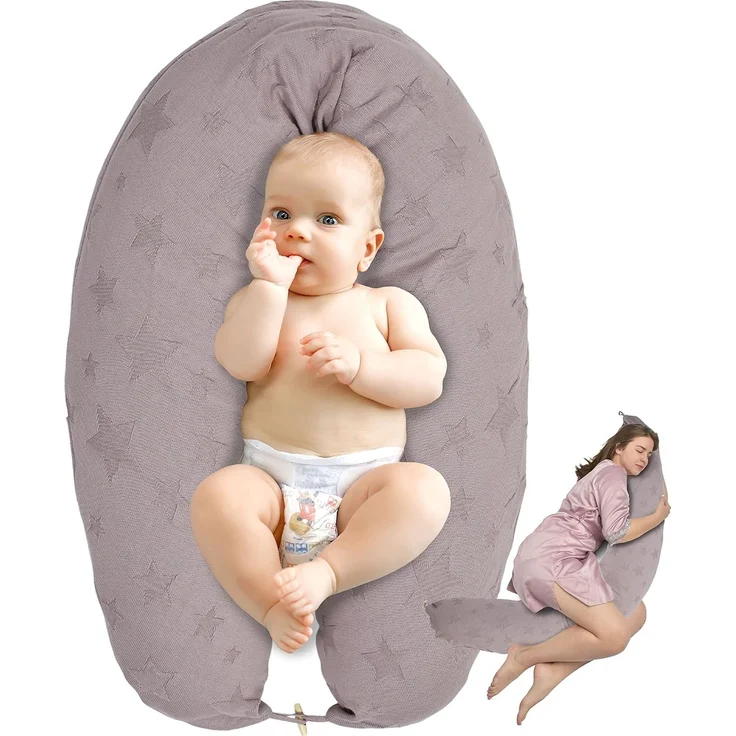 sei Design Stillkissenbezug 100% Baumwolle passend für Stillkissen XXL, Bezug für Schwangerschaftskissen, Seitenschläferkissen 190x30 cm, mit Reißverschluss, waschbar und Schadstoffgeprüft – Bild 6