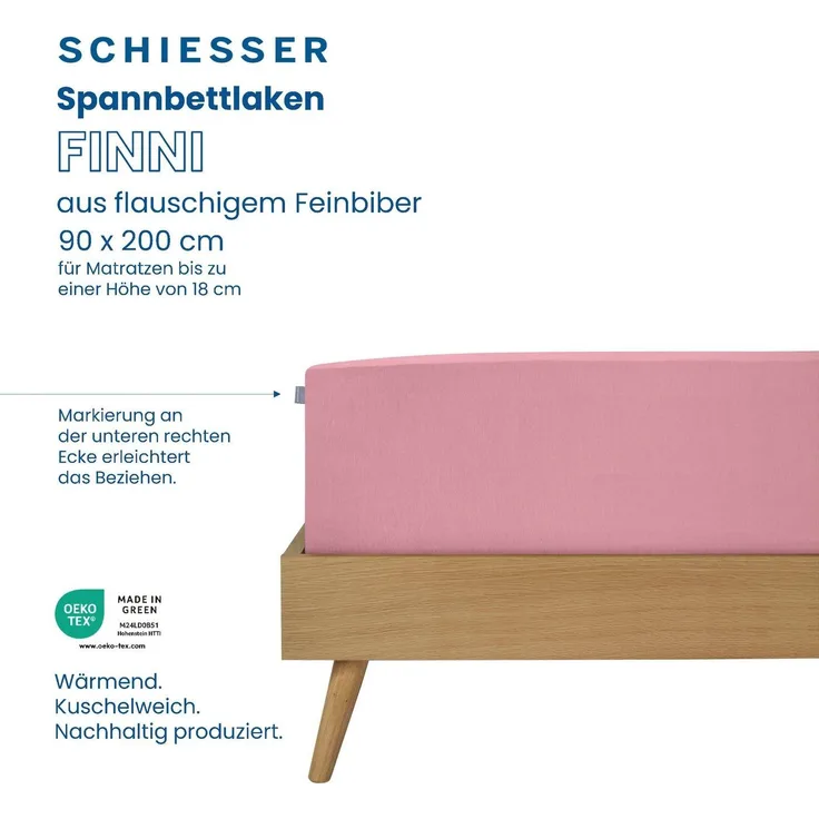 Schiesser Feinbiber Spannbettlaken Finni aus wärmender Baumwolle, Farbe:Altrosa, Größe:90x200 cm