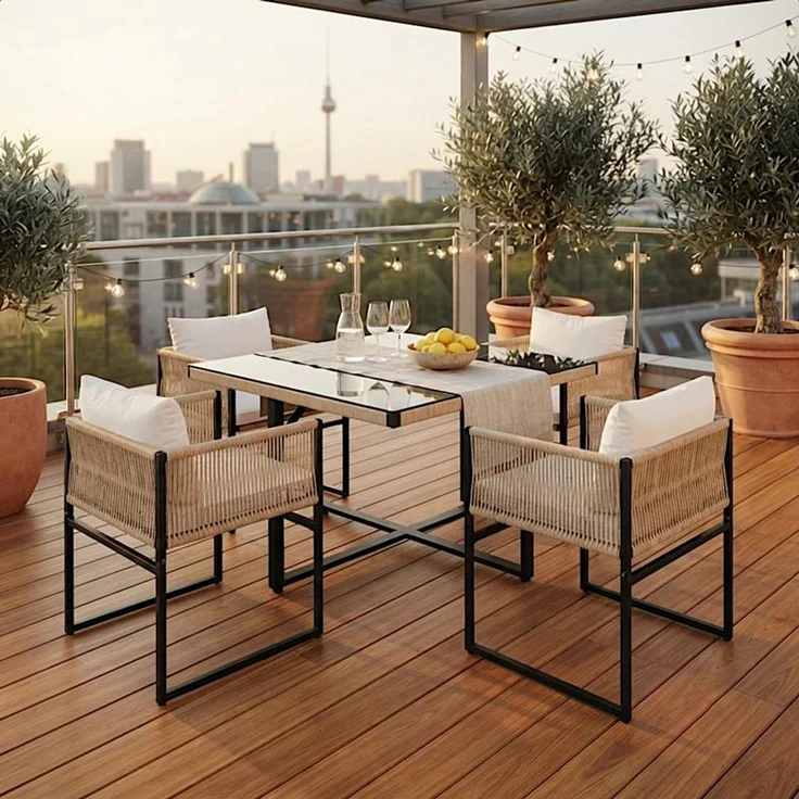 Gartenset Sitzgruppe Gartenmöbel Set Cube Essgruppe Rope Outdoor Möbel Beige – Bild 1