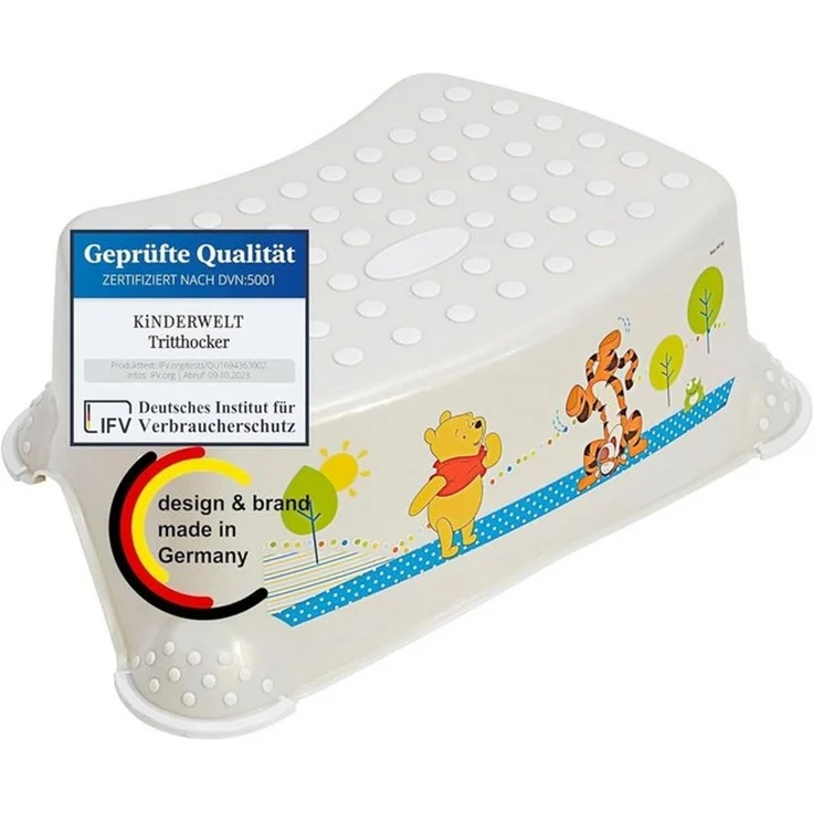 KiNDERWELT Perl Premium Tritthocker Disney Winnie Puuh stabiler Hocker für Kinder mit Anti-Rutsch-Funktion perl weiß mit einzigartiger Maserung individueller angenehmer Glitzereffekt – Bild 4