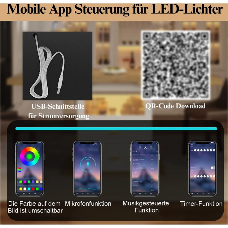 Esstisch 110/140x80x75 cm, ausziehbar mit LED-Beleuchtung, App-Steuerung und Stauraum – Bild 6